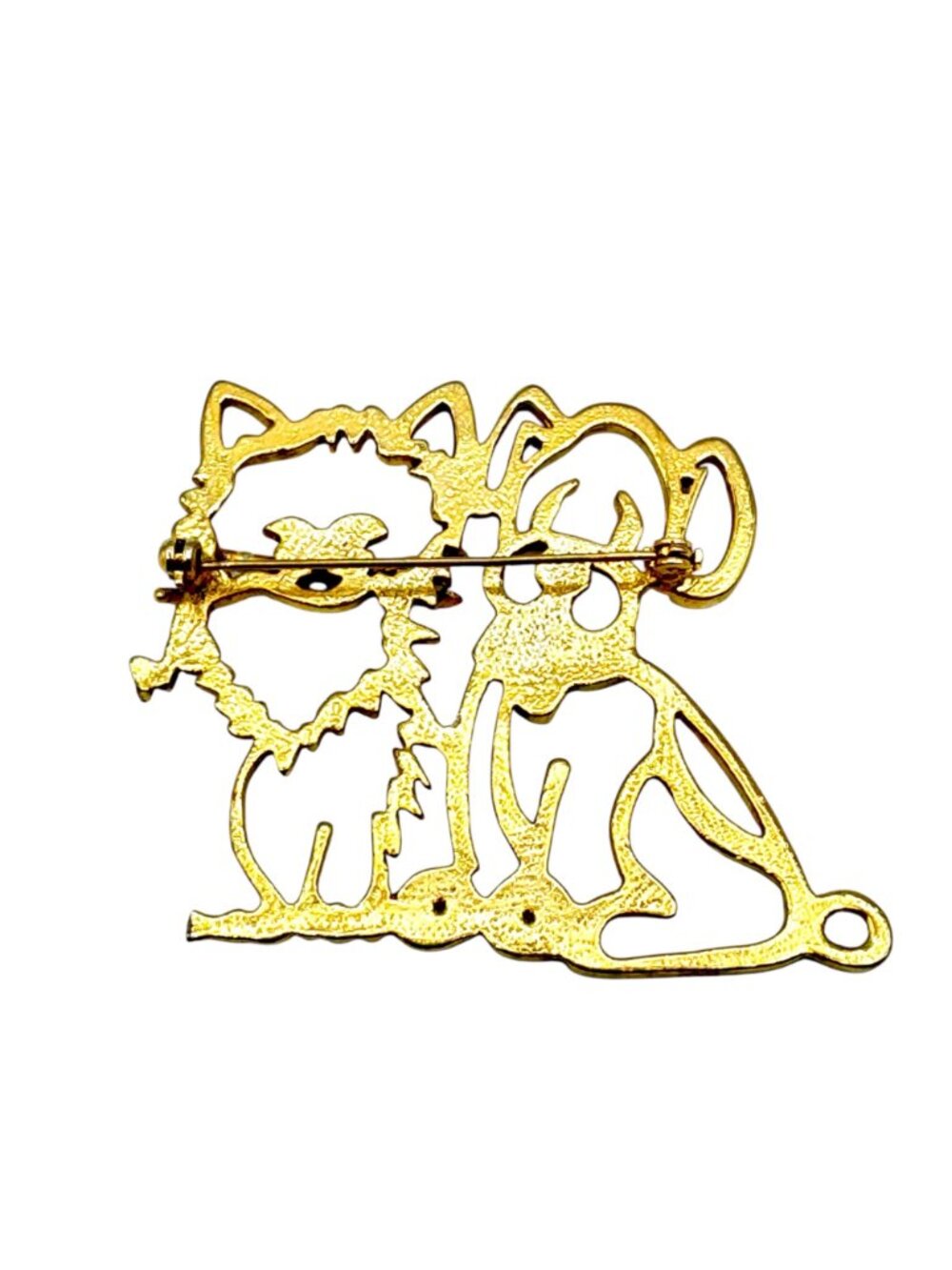 Vintage Stylized Dog and Cat Brooch Openwork Gold Tone Large Modernist 2.5" - Picture 2 of 7